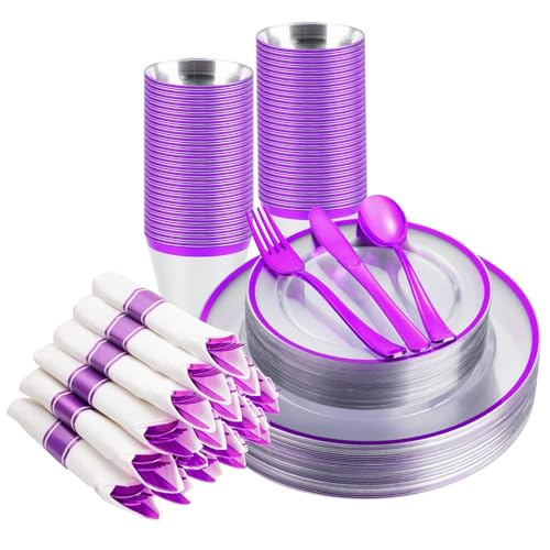Disposable Plates and Cups Set for 50 Guests with Napkins and Cutlery V71219