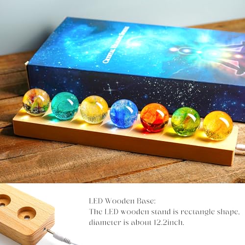 Crystal Glass Balls 1.5 Inch Decorative Set with LED Wooden Base Night Light V349