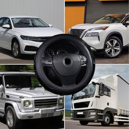 Leather Car Steering Wheel Cover, Soft Breathable Anti-Slip, 14.5-15 Inch Universal Fit P46822