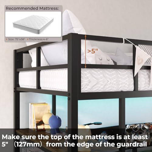 Loft Bed Full Size with L-Shaped Desk and Charging Station G796