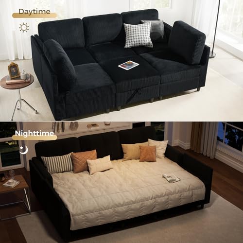 Modular Sectional Sofa Bed with Storage Ottoman, Beige S706