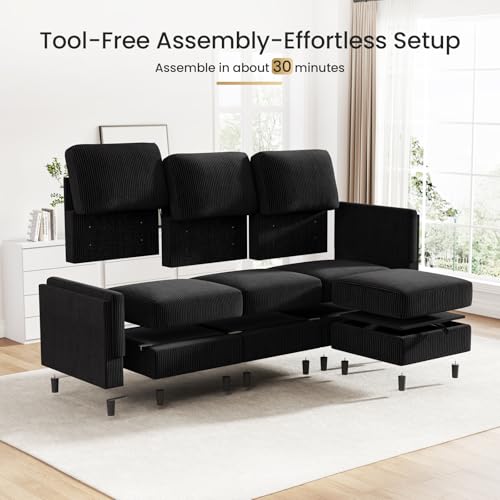 Modular Sectional Sofa Bed with Storage Ottoman, Beige S706