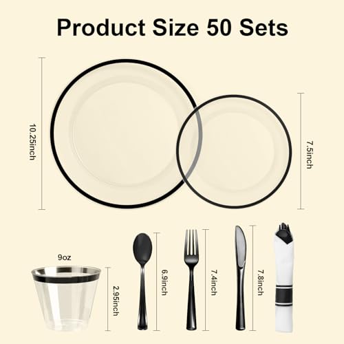 Disposable Plates and Cups Set for 50 Guests with Napkins and Cutlery V71219