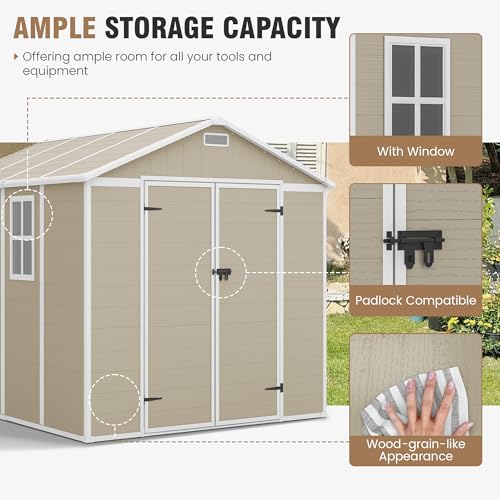 Outdoor Storage Shed 6x6 FT Resin with Floor and Lockable Door Z166