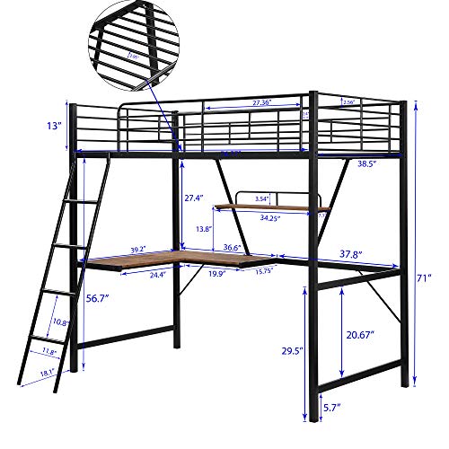 Full Loft Bed with Desk, Storage Shelves, and Wardrobe, Heavy-Duty Frame, Black K6320