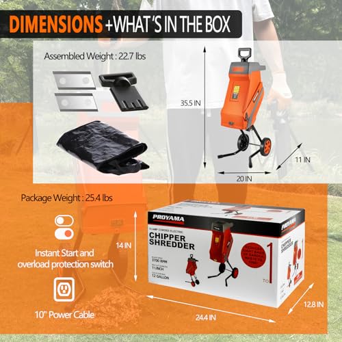 Electric Wood Chipper Corded Shredder with Collection Bag and Push Stick F45954