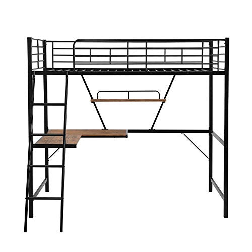 Full Loft Bed with Desk, Storage Shelves, and Wardrobe, Heavy-Duty Frame, Black K6320