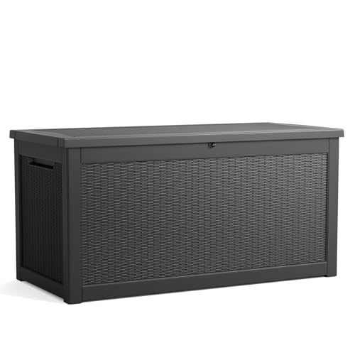 100 Gallon Resin Deck Box, Lockable Patio Outdoor Storage, Waterproof - Black F75230