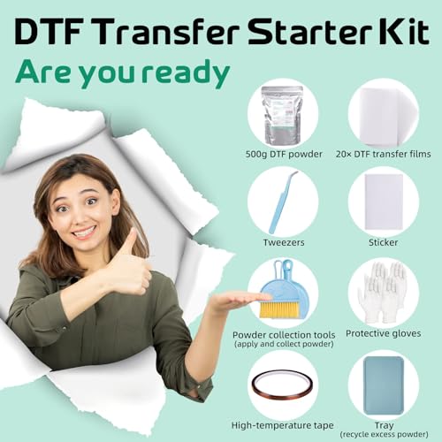 DTF Transfer Film Powder Kit, 20 Sheets for Sublimation Printer, 500g Hot Melt Adhesive Powder E972