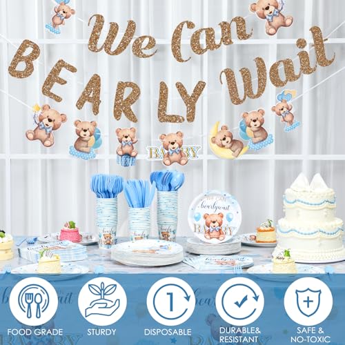 405 Pcs Baby Shower Tableware Set Blue Bear Plates Napkins Cups for 50 Guests U833