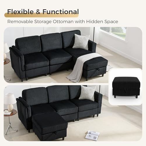 Modular Sectional Sofa Bed with Storage Ottoman, Beige S706