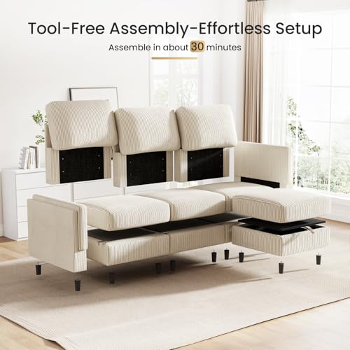 Modular Sectional Sofa Bed with Storage Ottoman, Beige S706
