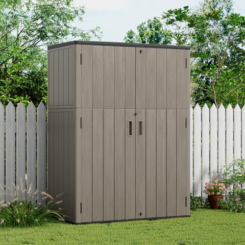 Horizontal Outdoor Storage Shed, 47 Cu.ft Resin Waterproof Cabinet for Garden Patio Backyards F5157