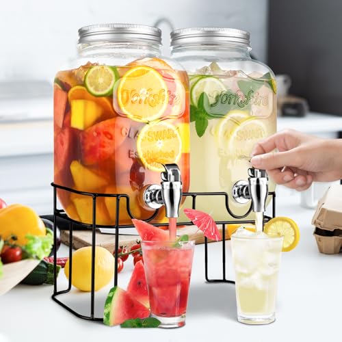 1 Gallon Glass Drink Dispenser with Stand and Spigot U10781