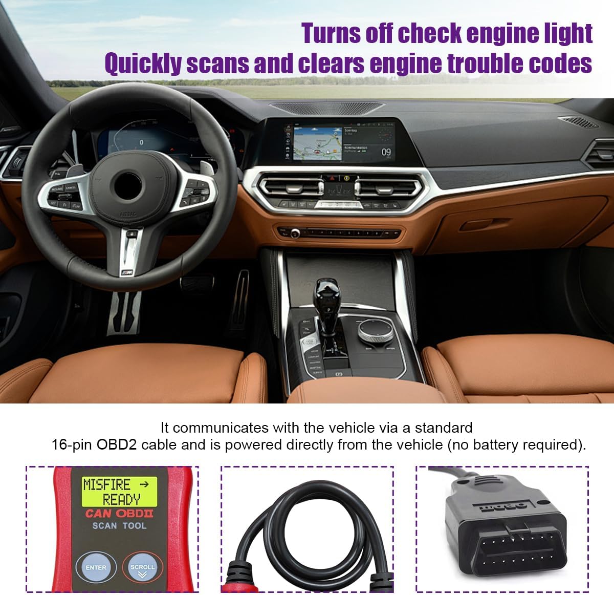 OBD2 Scanner Code Reader, Engine Fault Diagnostic Tool O7096