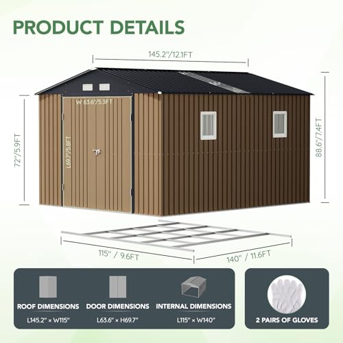 Outdoor Steel Storage Shed with Lockable Doors and Windows E249038