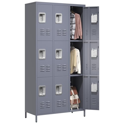 3-Door Steel Storage Locker with Shelves and Hooks I822961