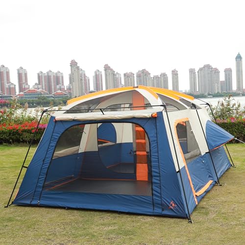Extra Large Family Cabin Tent for Camping, 2 Rooms, 3 Doors, Waterproof E6603