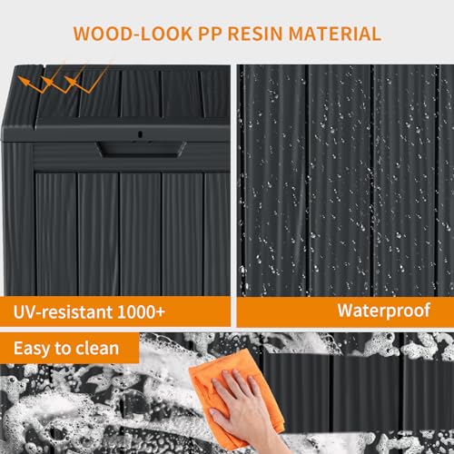 100 Gallon Resin Deck Box, Lockable Patio Outdoor Storage, Waterproof - Black F75230