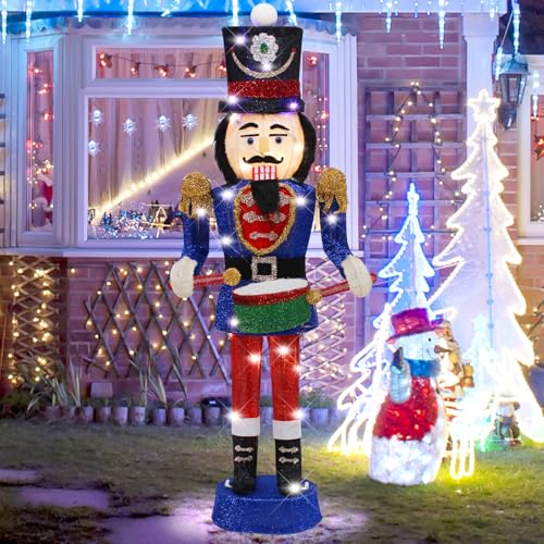 34" Nutcracker Christmas Decoration,Lighted-up Blue Nutcracker Soldier for Indoor Outdoor 3D Nutcracker Soldier Xmas Decor with Lights,Christmas Lighted Holiday Display
