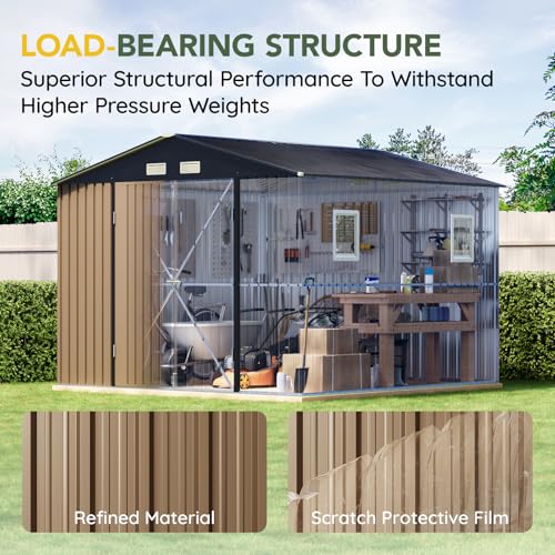 Outdoor Storage Shed 10 x 12 ft Metal Garden Utility with Lockable Doors U582216
