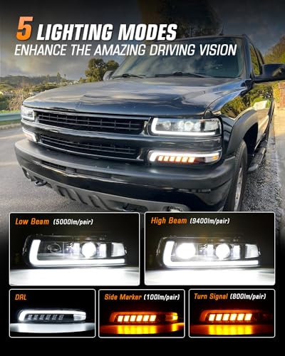 LED Headlights Assembly with Sequential Turn Signal for 1999-2006 Chevy Silverado Suburban Tahoe H92291