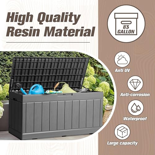 31 Gallon Resin Deck Box Waterproof Indoor Outdoor Storage for Patio Cushions and Garden Tools L90121