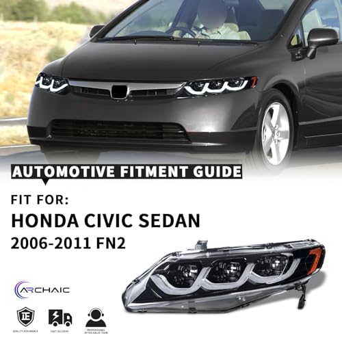 LED Headlights for Honda Civic Sedan 2006-2011, Projector Headlamp Assembly with Sequential Turn Signal, Pair J2961