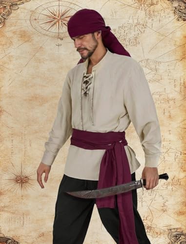 Men's Pirate Costume Outfit with Pants, Shirt, Sash and Accessories P814