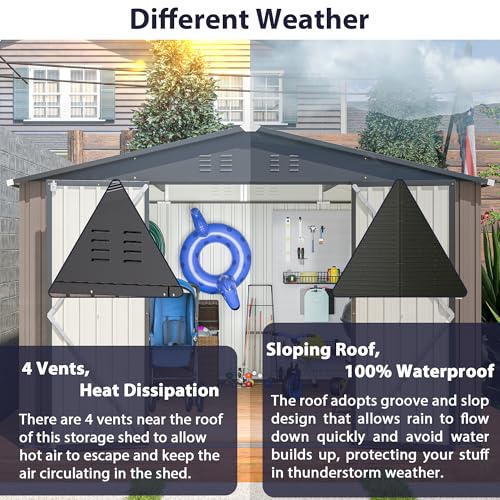 10x10 FT Outdoor Metal Storage Shed with Lockable Doors and Sloped Roof S888926