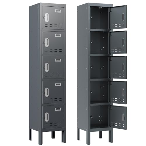 5-Door Steel Storage Locker with Hooks and Card Slots M92401