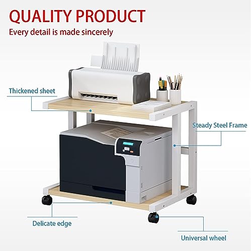 Printer Stand with Wheels, 2 Tier Under Desk Printer Shelf O623