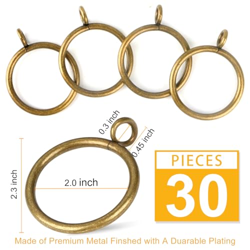 Curtain Rings with Eyelets for Curtain Rods, Set of 30 P365586