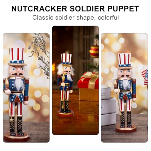 Patriotic Nutcracker Figurines Wooden Soldier Statue with Cane for Independence Day Decoration C859373
