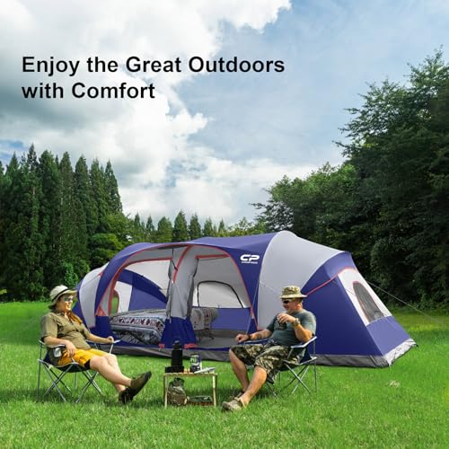 12-Person Camping Tent, 3 Room Family Tent, Waterproof Windproof with Carry Bag Q601154