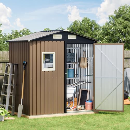 Outdoor Steel Storage Shed with Lockable Doors and Window L987864