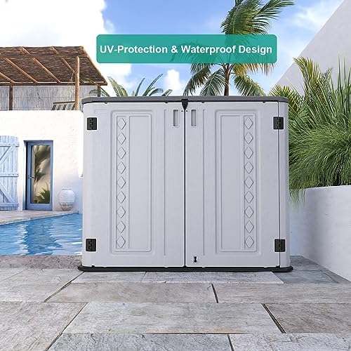 Horizontal Outdoor Storage Shed, 47 Cu.ft Resin Waterproof Cabinet for Garden Patio Backyards F5157
