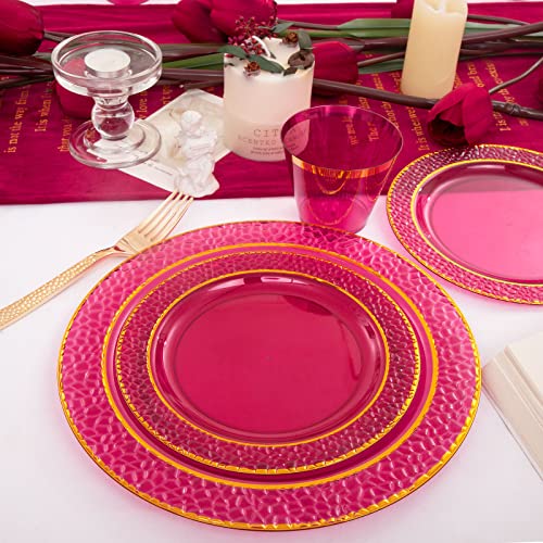 350PCS Clear Plastic Plates with Gold Trim for 50 Guests, Disposable Dinnerware Set O686017
