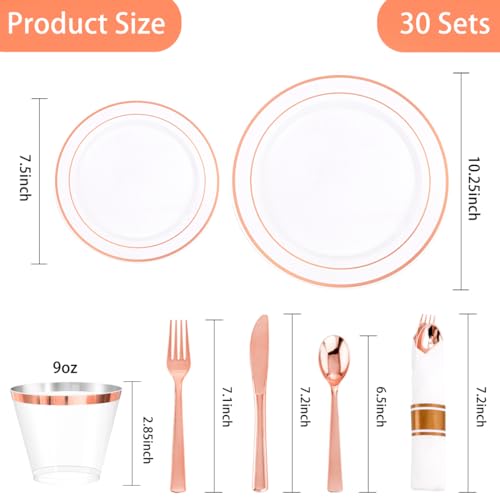 350PCS Clear Gold Plastic Dinnerware Set for 50 Guests, Disposable Plates, Cups & Silverware N692