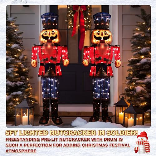 5FT Outdoor Lighted Nutcracker Christmas Decoration with Drum L6088