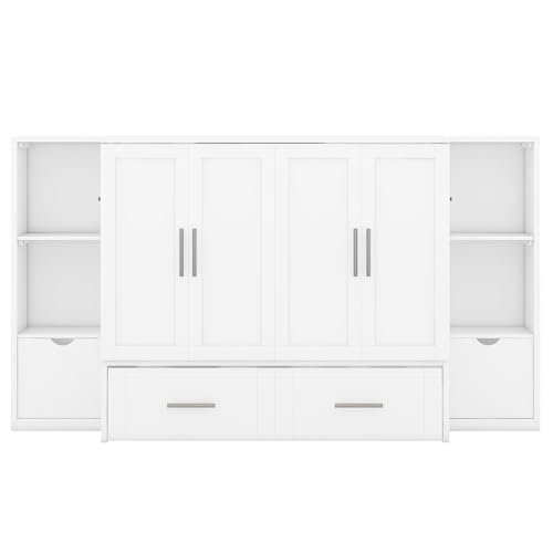 Queen Size Murphy Wall Bed with Storage and Bookcase Headboard J770