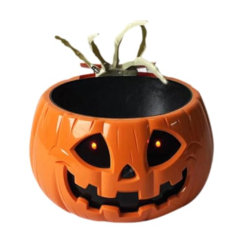 Animated Halloween Candy Bowl Decorations Halloween Candy Bowl with Creepy Moving Skull Hand/Glowing Red Eyes/Sound for Trick-or-Treaters Party Candy Holder for Halloween Party Decor