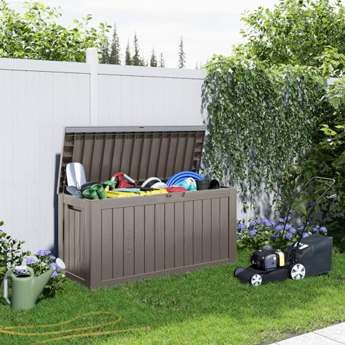 100 Gallon Resin Deck Box, Lockable Patio Outdoor Storage, Waterproof - Black F75230