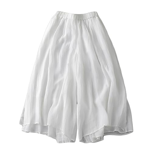 Women Summer Palazzo Capri Pants Double Layer Wide Leg Elastic Waist Lightweight Trousers Vacation Beach wear Clothes