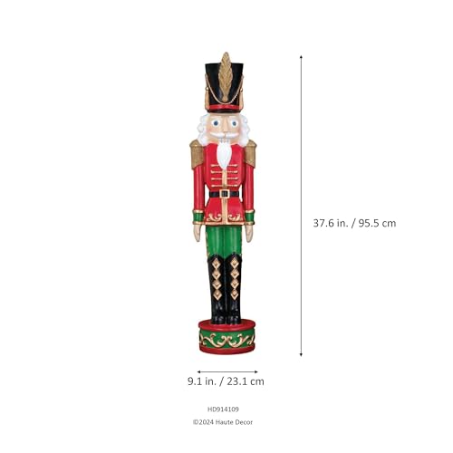 Red and Green Christmas Nutcracker Holiday Decoration, 37-inch Freestanding Resin I1504