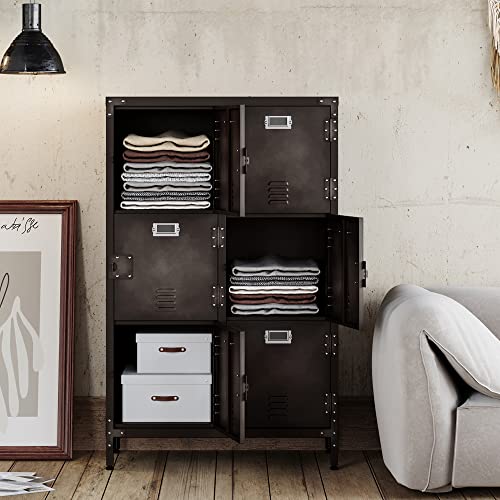 Metal Storage Locker, 47" Steel Retro Cabinet with 6 Lockable Doors C27034