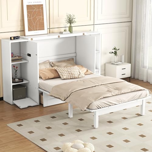 Queen Size Murphy Wall Bed with Storage and Bookcase Headboard J770