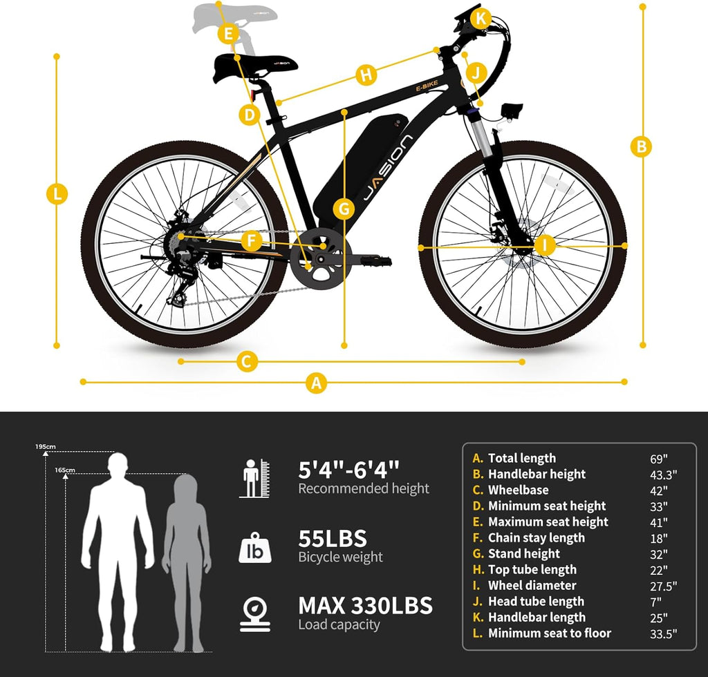 27.5" Electric Bike for Adults, 500W Brushless Motor, 25 MPH, Removable Battery C615