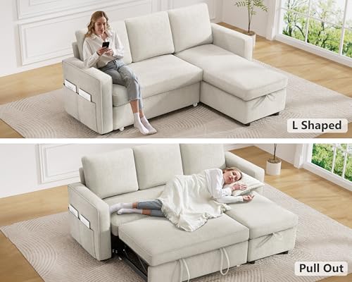 Sleeper Sofa Bed with Pull Out Bed, L Shaped Sectional Couch with Storage Chaise G9331