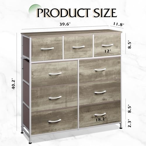 9-Drawer Fabric Storage Tower for Bedroom, Closet, Tall Chest Organizer with Steel Frame R839993